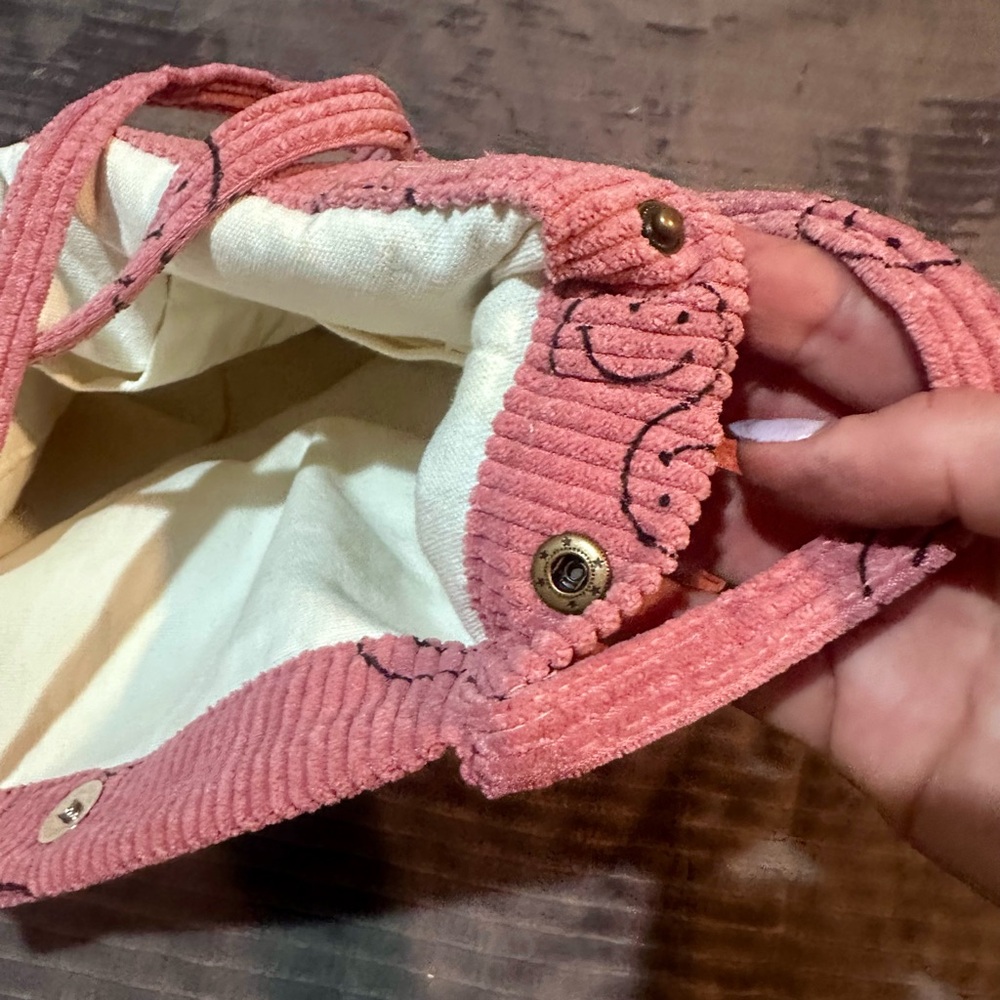 Pink Corduroy Smiley Face Tote Bag - Picture 11 of 13